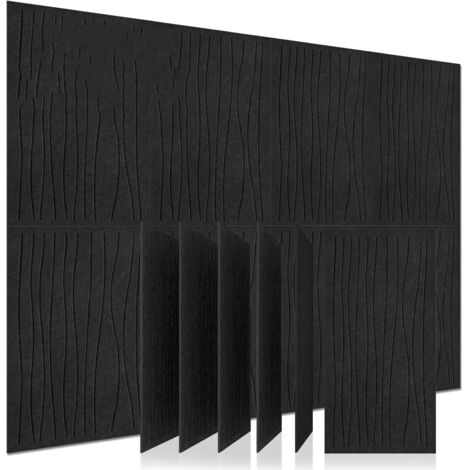Lot de 6 panneaux d'isolation acoustique décoratifs incurvés, adaptés aux murs, fenêtres et portes, noirs, 30 x 60 cm
