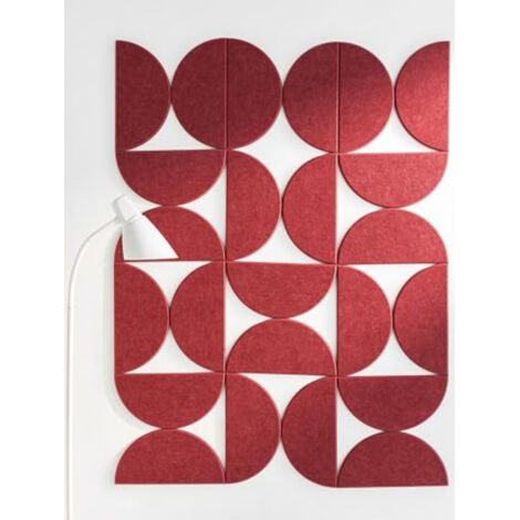 Lot de 12 panneaux insonorisants en feutre semi-circulaire, décoration murale, isolation phonique, rouge, support adhésif 30 cm x 15 cm