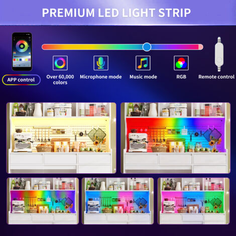 Armoire moderne avec éclairage LED et contrôle via appareil mobile. Armoire de cuisine ou d’entrée, dotée de compartiments intérieurs. Table de service avec étagères pour ranger les objets (1/5)