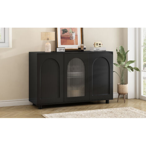 Meuble de style U élégant et simple, en noir. Il se compose d’une porte en verre et d’un design moderne pour la cuisine, le salon ou la salle à manger. (1/5)