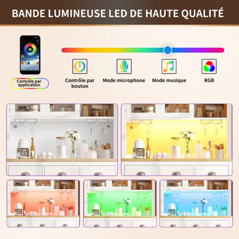 Armoire de rangement / Meuble de cuisine / Meuble de buffet, dimensions : 104x40x180 cm. Style rustique. 4 portes. Éclairage LED intégré. Espace pour les boissons. Couleur verte/blanche. (1/5)