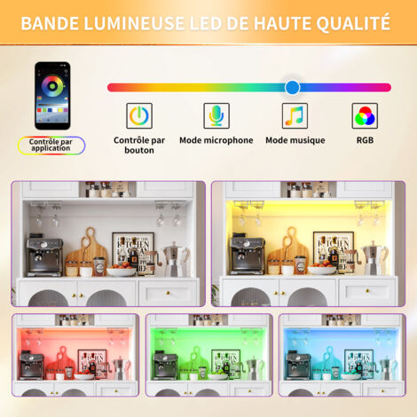 Compartiment de rangement / Meuble de stockage / Meuble de cuisine / Meuble pour les plats, dimensions : 120x40x188 cm. Style rustique. 4 portes. Intérieur décoré avec des LED et des étagères pour les (1/5)