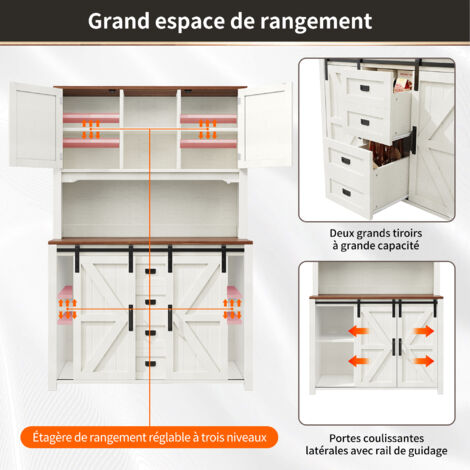 Armoires de cuisine (115 × 40 × 175 cm). De hautes commodes de cuisine. Armoires de cuisine avec portes battantes et éclairage LED. Couleur noire/blanche. (1/5)