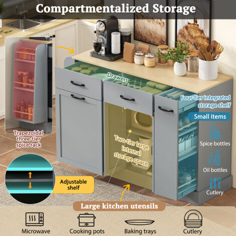 Armoire moderne avec différents tiroirs. Compartiment pour les déchets. Étaggere externe pour les épices, idéale pour le salon, le living et la cuisine. Couleur grise. (1/5)