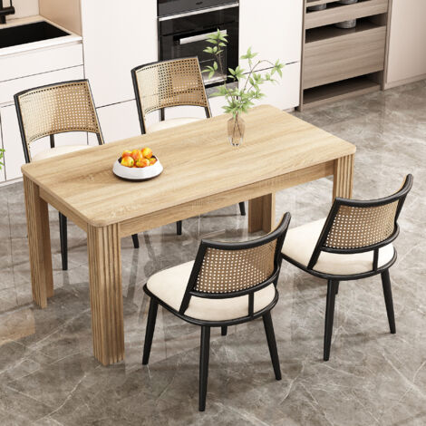 4 chaises de salle à manger, assises en PU, dossiers en rotin. Idéales pour le salon, les chambres à coucher… Chaises noires. (1/5)