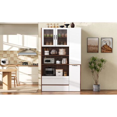 Meuble de rangement avec des étagères réglables et des tiroirs. Meuble de cuisine doté d’étagères démontables et de vitres finement travaillées. Idéal pour les salons, les salles à manger (1/5)