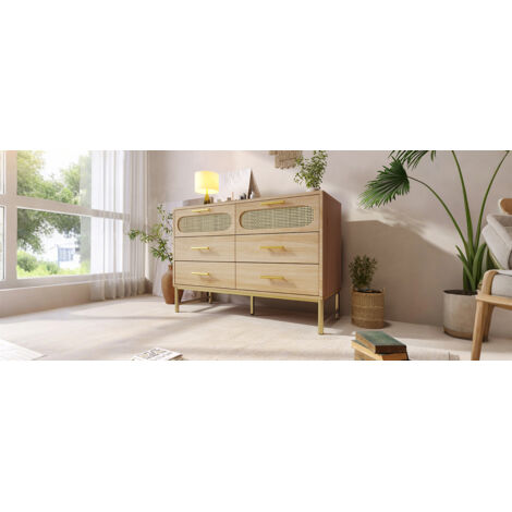 Commode en rotin avec 3 tiroirs et 2 portes. Comodeuse, table de maquillage. Parfait pour les chambres à coucher et les salles de séjour. Meubles réglables (1/5)