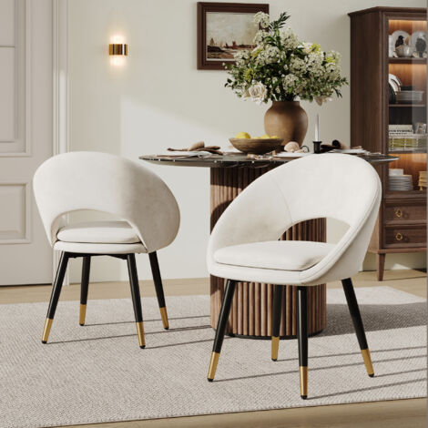 Deux chaises à manger. Confortables et respirantes. Idéales pour les salles à manger, les salons, les cafés, etc. Style moderne. Matériau de velours. Couleur beige. (1/3)