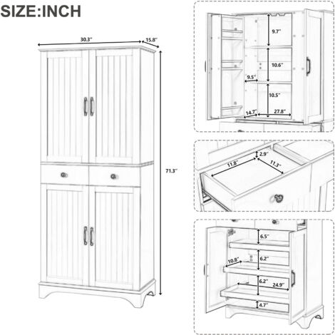 Meuble de rangement avec des étagères réglables et des tiroirs. Étagère pour livres avec des étagères amovibles. Porteuse de réfrigérateur. Idéal pour les salons, les salles à manger et les cuisines ( (1/5)