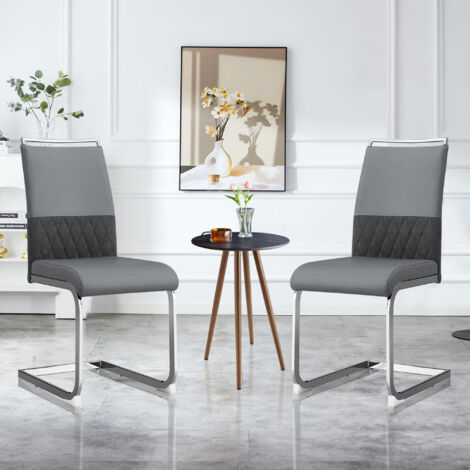 Chaises à manger modernes, set de 2. Dossier en cuir synthétique et en lin. Assise haute avec coussin. Design des bords transversaux du dossier pour les salles à manger, les cuisines, les bureaux… Cha (1/5)