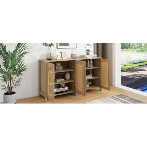 Meuble de cuisine moderne dans un style minimaliste. Porte à quatre battants en métal. Meuble de rangement simple, idéal pour les salles à manger, les salons et les cuisines. Matériau naturel. (1/5)