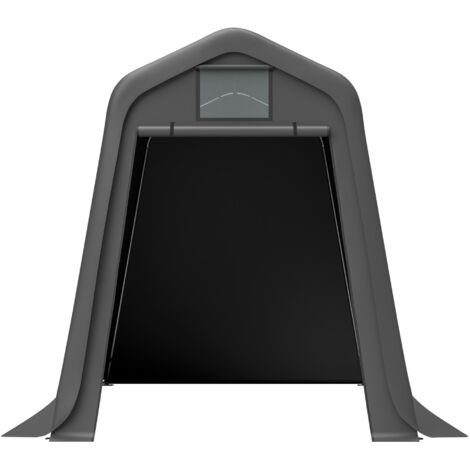 Espace de stockage : dimensions 245x183x217 cm. Couleur gris. Peu importe comment on l’utilise : comme abri pour appareils électroménagers, comme abri pour vélos ou comme garage. Matériau résistant à (1/5)