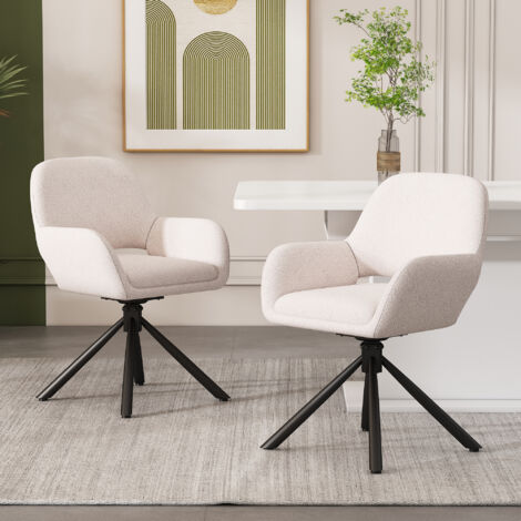 Drehbar, en tissu Sherpa. Paire de chaises. Conçue avec des pieds à manche. Design moderne et élégant. Chaise pour la salle à manger. Couleur blanche. (1/5)