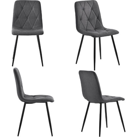 Chaises de salle à manger (4 pieds), couleur gris foncé. Chaises dotées de coussinets. Chaises en toile de lin. avec dossier. Structure métallique en toile de lin. Pieds métalliques. (1/5)