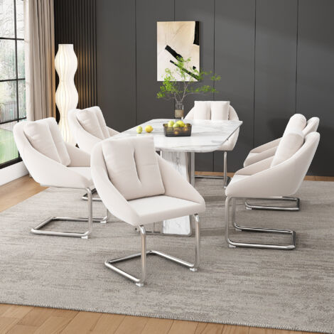 Fauteuil en velours, set de 6 pièces avec coussins. Fauteuil tournant de luxe pour le salon et la chambre à coucher. Fauteuil confortable, avec des pieds renforcés. Couleur beige. (1/5)