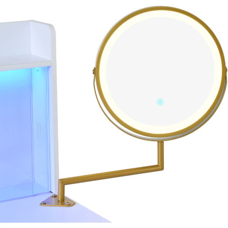 Table de maquillage avec miroir réglable par rotation et portes en verre. Set de table de maquillage comprenant 4 tiroirs spacieux. Dimensions : L112 x l34 x h116 cm. Couleur : blanc. (1/5)