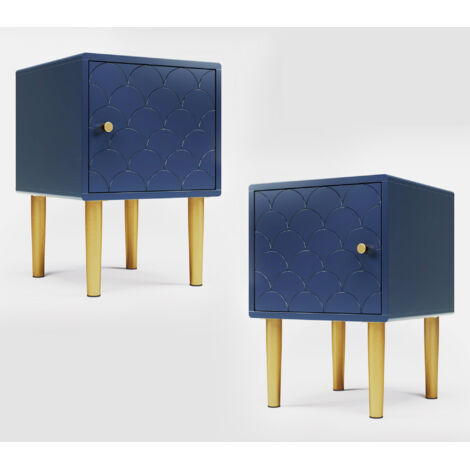 Lot de 2 tables de chevet / tables d'appoint / tables basses — Bleu marine — Adapté à tout type de lit et de chambre — 51 cm (H) x 35 cm (L) x 35 cm (P) (1/5)