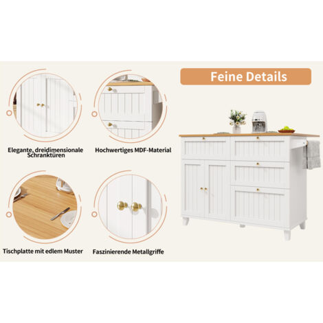 Îlot de cuisine moderne, armoire à casseroles, meuble de rangement pour les plats, table à manger multifonctionnelle avec espace de stockage (1/5)