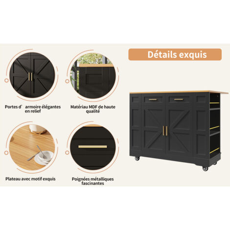 Îlot de cuisine moderne, armoire à couteaux, meuble de rangement pour les plats, îlot de rangement multifonctionnel avec espace de stockage, îlots de rangement dotés de fonctionnalités extensibles, en (1/5)