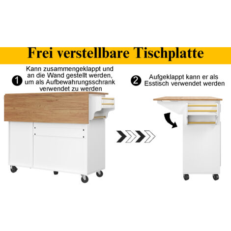Îlot de cuisine (110×45 – 75×92 cm). Îlot de cuisine moderne. Meuble de cuisine, étaggere démontable. Meuble de rangement pour les plats. Table à manger multifonctionnelle, avec espace de stockage. Bl (1/5)