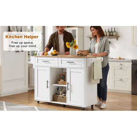 145 x 45 x 94,5 cm. Table de cuisine mobile multifonctionnelle, avec planche à repasser réglable, étagères réglables, 5 roulettes. Compartiment pour ustensiles caché. (1/5)