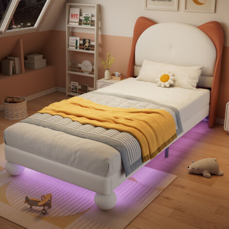 Lit pliant, lit individuel, lit pour enfants. Structure en planches de bois stable. Matériau du sommier : PU. Couleur : beige et jaune-brun. dimensions : 90x200 cm (1/5)