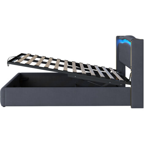 Lit flottant avec éclairage LED — Un lit rembourré moderne offrant un vaste espace de rangement sous le lit, une respirabilité supérieure ainsi qu'une résistance exceptionnelle aux taches et à l'abras (1/5)