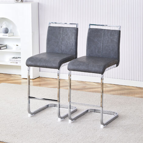 Deux tabourets gris de haute qualité, dans un style nordique. ainsi que pour les bureaux où l’on accueille des clients. Ensemble de 2 tabourets (gris + PU). Conforme à divers types d’utilisations. (1/5)