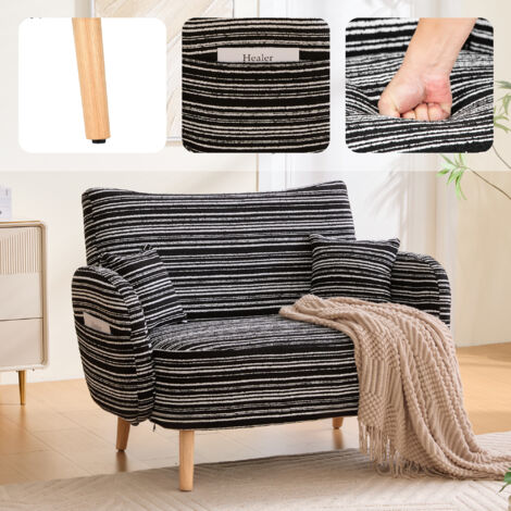 Canapé deux places élégant avec accoudoirs, coussins d'accoudoirs et sacs de rangement canapé moderne adapté aux chambres et aux appartements. (1/5)