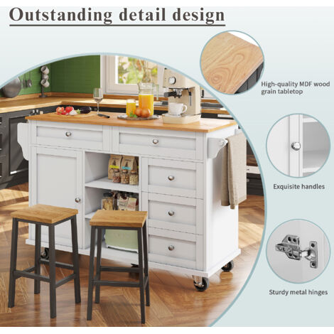 Cuisine mobile (134 x 46 x 92 cm). Cuisine moderne et simple, de couleur blanche. Design combinant des tiroirs pour le rangement des aliments. (1/5)
