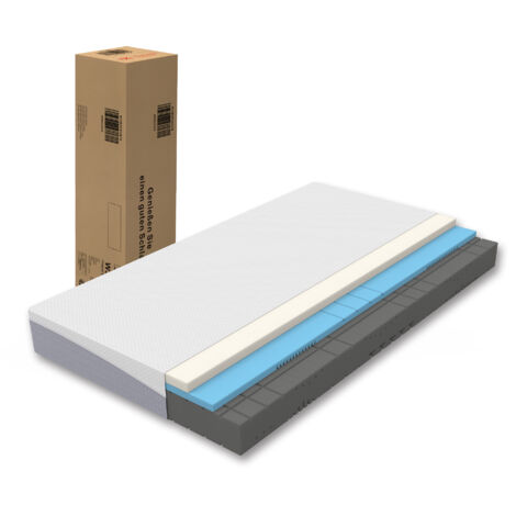 Matelas en mousse de 180x200 cm. Matelas confortable, avec une teneur moyenne. Hauteur : 20 cm. gris et blanc. Peut être utilisé de manière double-face. Types de matelas : H3, H4. Le revêtement peut ê (1/5)