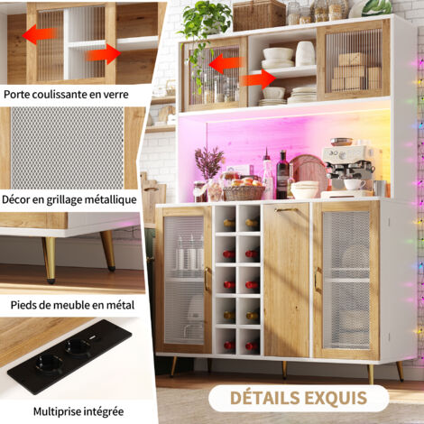 Compartiment de rangement / Meuble multifonction pour la cuisine / Meuble à buffet, dimensions : 120x40x170 cm. Il est équipé d’un éclairage LED. Deux étagères pour les vins et les snacks. Le meuble d (1/5)
