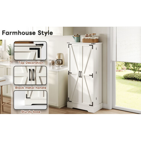 Armoire de cuisine de 128,5 cm de diamètre. Idéale pour ranger des objets dans une maison de campagne. Armoire à couverts équipée de LED, avec deux portes et des étagères réglables (1/5)