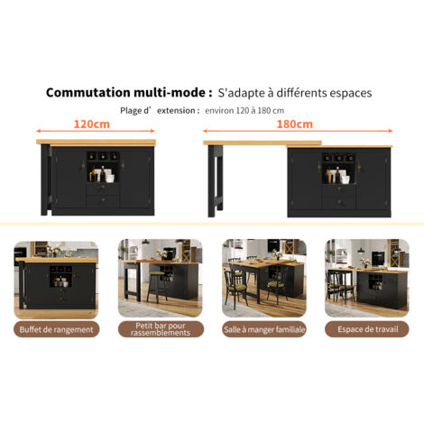 Table de salon amovible de haute qualité, avec une fonction de rotation de 360°. La longueur peut être ajustée entre 120 et 180 cm. Parfait pour les salles de séjour, les salons (1/5)