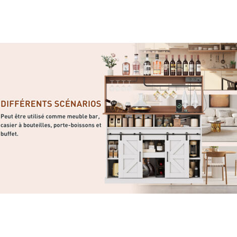 Une barre à café de 120 cm de long, équipée de supports pour les verres et de prises électriques (2 prises AC, 2 prises USB). Un meuble de rangement intégré. Un meuble de style rustique (1/5)