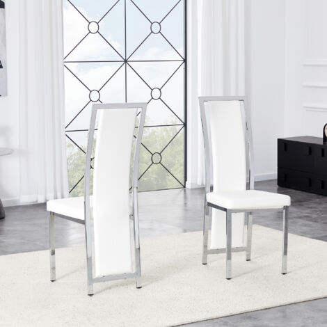 [2e Set] Chaises de salle à manger minimalistes européennes, avec pieds en argent. Hauteur : 109 cm. Parfaites pour divers environnements tels que les salles à manger, les bureaux, etc. (1/5)