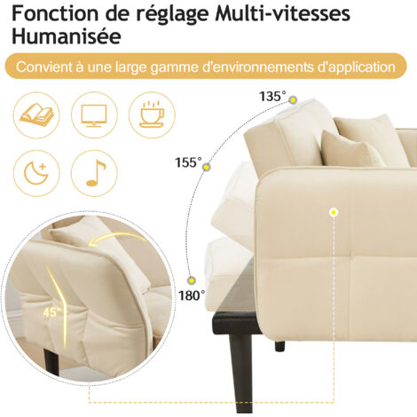 Fauteuil-lit réglable en deux parties – Modèle à deux places, avec un revêtement en velours. Les accoudoirs sont dépliables, et il possède également une fonction de couchage. Idéal pour les petits esp (1/5)