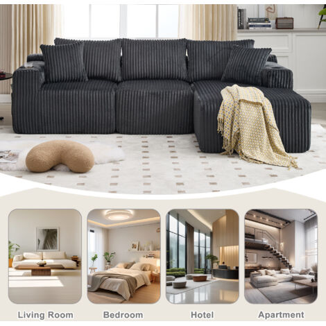 Set de canapés modulaires avec un chaiselongue et deux sièges. Revêtement en mousse douce. Comprend 5 coussins. Des poches latérales ainsi que des supports pour les boissons. Matériau de haute qualité (1/5)