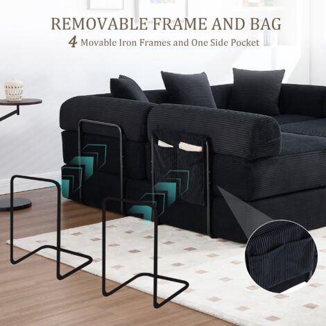 Un canapé familial confortable, doté de compartiments pour ranger des objets et d’une fonctionnalité modulable. Emballé sous vide, il se monte facilement. Les modules peuvent être combinés librement. (1/5)