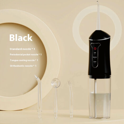 Ensemble hydropulseur électrique,irrigateur buccal pour les soins dentaires et gingivaux,4 embouts et 3 modes de nettoyage,rechargeable par USB(noir) (1/5)