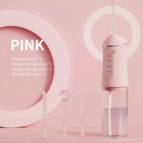 Ensemble hydropulseur électrique,irrigateur buccal pour les soins dentaires et gingivaux,4 embouts et 3 modes de nettoyage,rechargeable par USB(rose) (1/5)