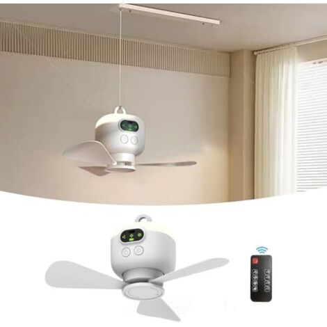 Petit ventilateur de plafond portable rechargeable par USB, télécommande, 3 pales amovibles, rechargeable (8 000 mAh) - Blanc