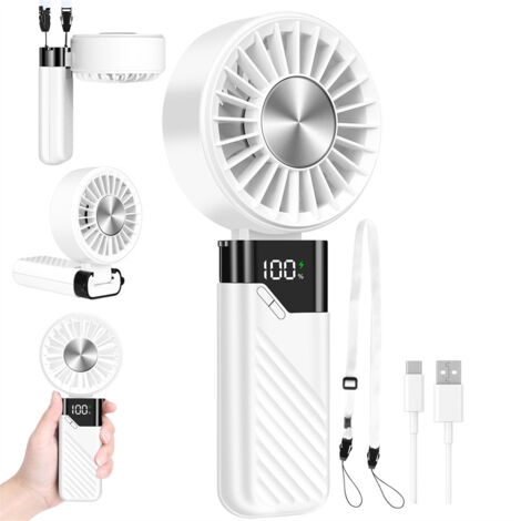 Ventilateur portable USB, batterie 5000 mAh, mini ventilateur électrique, rechargeable par USB, ventilateur de table, 5 vitesses pour le bureau (1/5)