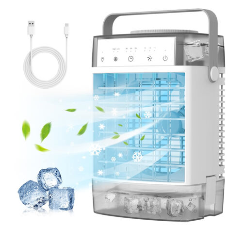 Climatiseurs portables, alimentés par USB, refroidisseurs d'air par évaporation à double réservoir, lumières 7 couleurs, pour chambre et bureau (1/5)