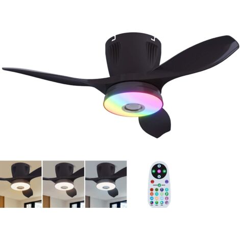 Ventilateur de plafond avec prise RGB et télécommande, plafonnier encastré 43 W, variateur 3 vitesses, idéal pour la chambre et la cuisine.AZOUAKN (1/5)