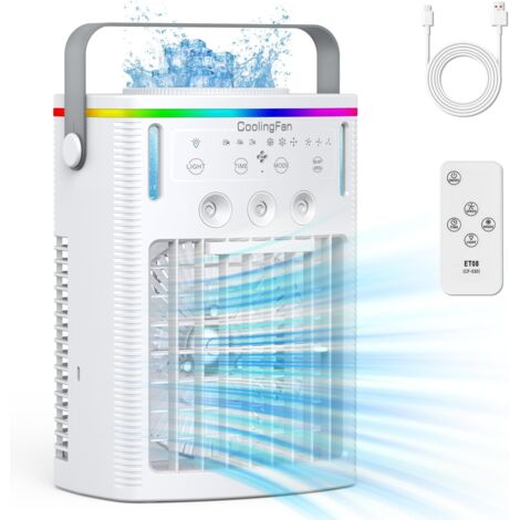 Climatiseurs portables, petit ventilateur personnel 4 en 1 avec réservoir d'eau de 1 000 ml, minuterie, 3 brumisateurs, 7 veilleuses, chargement USB. (1/5)