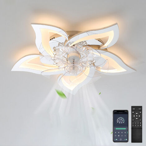 Ventilateurs de plafond de 69 cm avec lumières, ventilateur de plafond semi-encastré à intensité variable avec application et télécommande, Chrome (1/5)