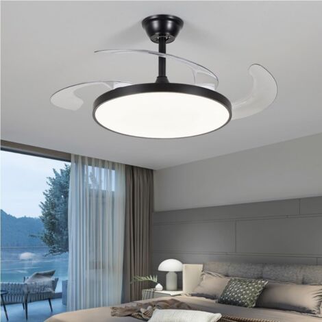Ventilateur de plafond 95cm avec lumière et télécommande, Lampe de ventilateur de plafond à LED à intensité variable, 3 lames rétractables, 6 vitesses (1/5)