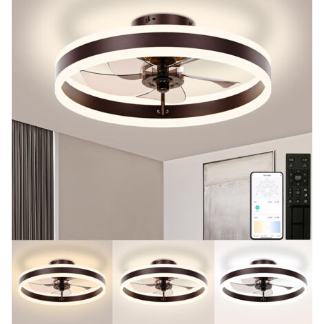 Ventilateur de plafond 40 cm avec lumière, télécommande/contrôle par application, 6 vitesses, intensité variable, 3 températures de couleur, marron (1/5)