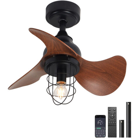 Ventilateur de plafond, télécommande/contrôle APP, avec 2 tiges de suspension en métal, 6 vitesses de vent, minuterie, 56 cm (sans ampoule) (1/5)